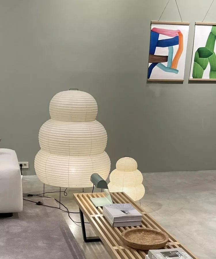 Japanese Wabi-sabi Tripod Floor Lamp Bedroom Bedside Living Dining Room Study Loft Decor Desk Light White Rice Paper Table Lamp