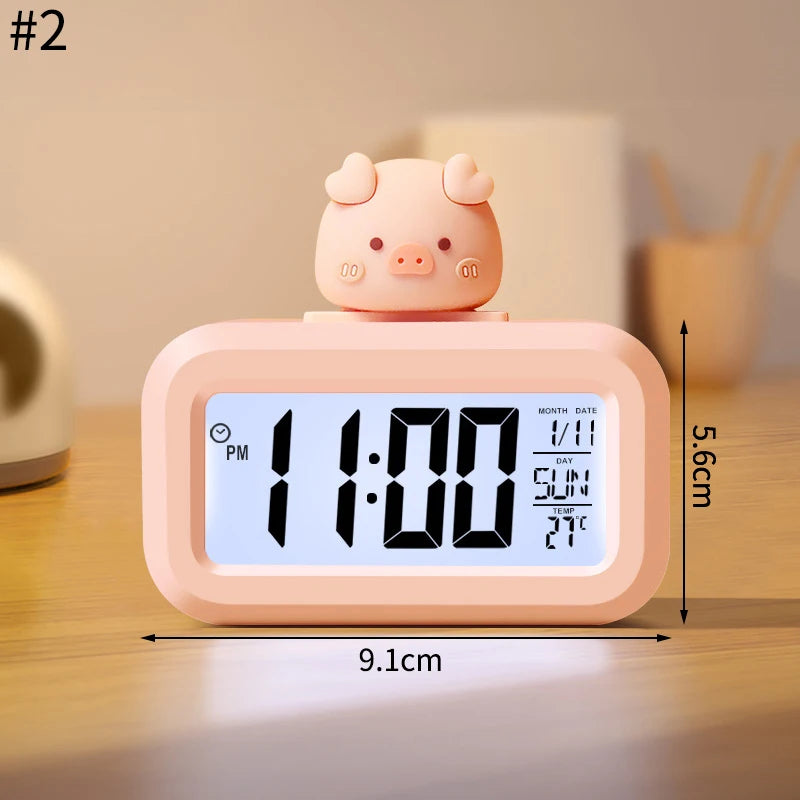 Cartoon Led Alarm Clock Multifunctional Upright Electronic Digital Screen Desktop Clock For Home Office Table Bedroom Decor