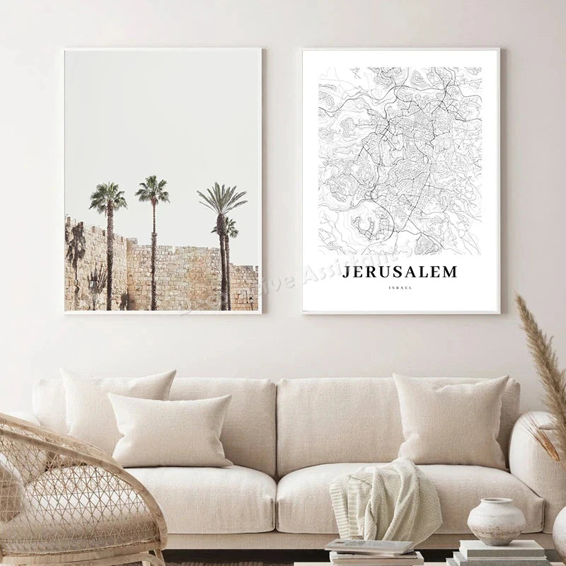 Tel Aviv Map Print Israel City Street Road Map Poster Black White Minimalist Wall Pictures Nordic Style Canvas Painting Decor