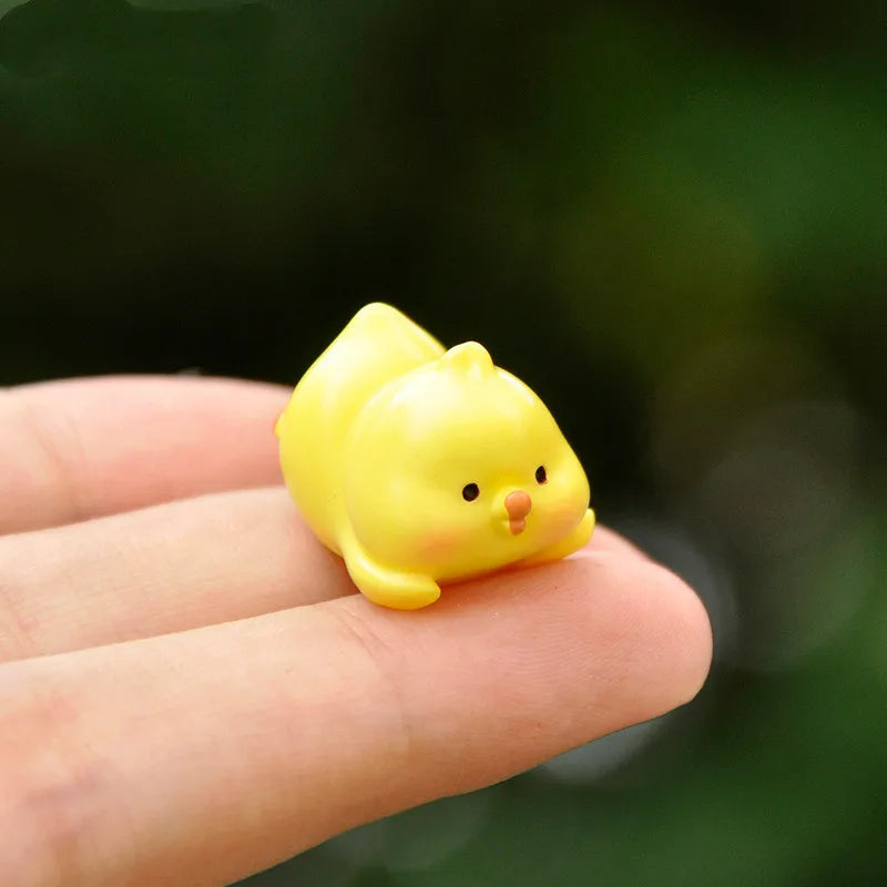 Figurines Miniatures Cute Yellow Chicken Animal Micro Landscape Ornaments For Home Decorations Room Decor Desk Accessories