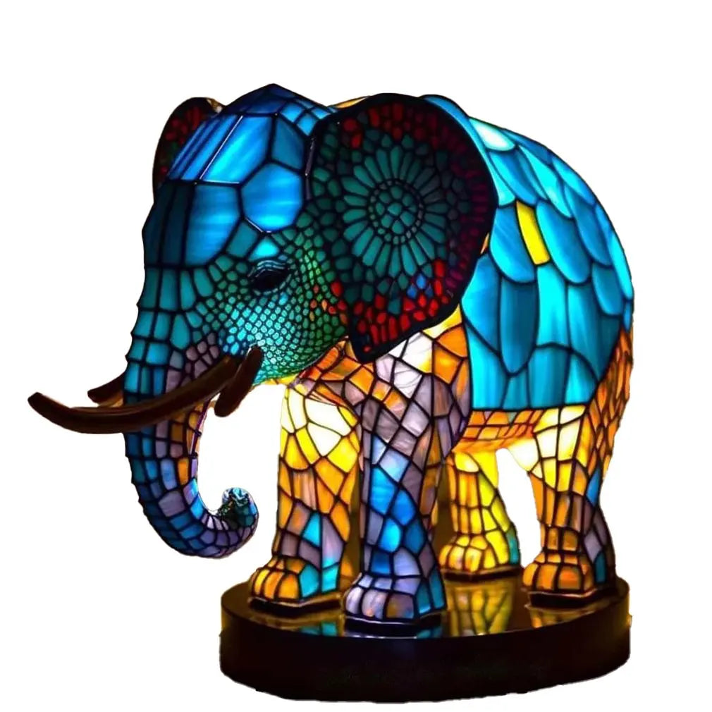 Animal Table Lamp Series Lion Dolphin Wolf Stained Glass Bedside Light Owl Horse Rooster Elephant for Living Room Bedroom Office