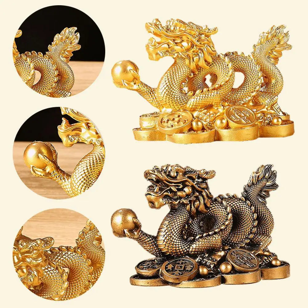 Chinese auspicious Money Dragon statuette Resin sculpture Feng Shui Decoration Home living room bedroom office Figurines