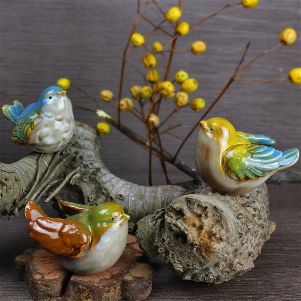 6pcs/Set Ceramic Objects Birds Statue Home Decor Porcelain Magpie Ornament Decorate Study Decoration Sparrow Tits Figurine Model
