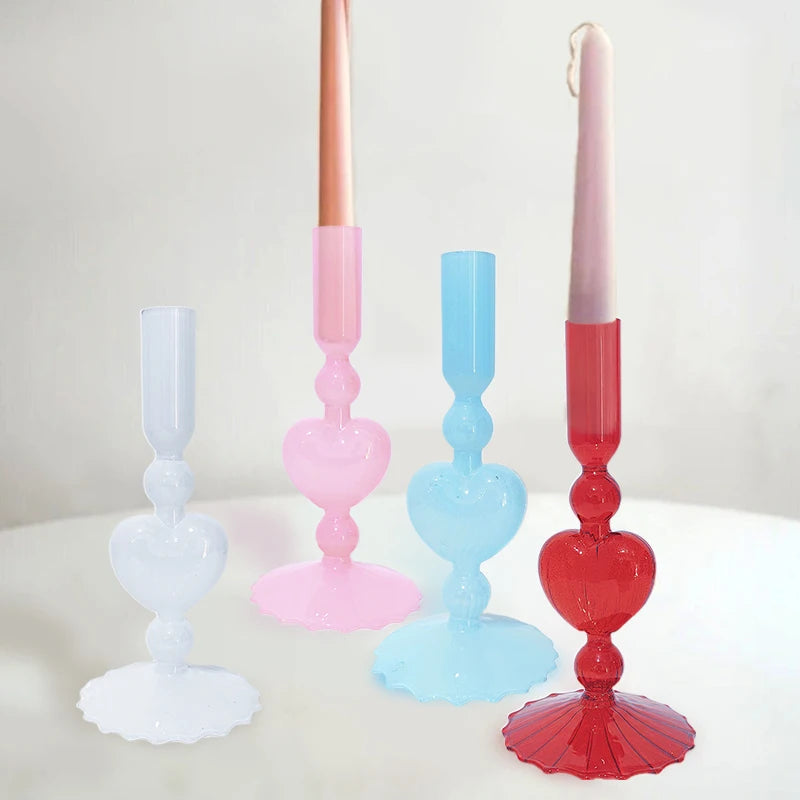 Valentine's Day Glass Vase Candlesticks Decoration Taper Candle Holders Red Heart Shape Candlesticks Home Decor Wedding Party