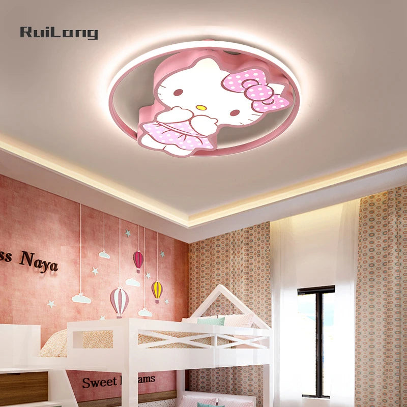 Kawaii Led Ceiling Lights For Kids Baby Room Decor Cute Kitty Ceiling Light Girl Room Lamp Pink Cartoon Cat Plafonnier Bedroom
