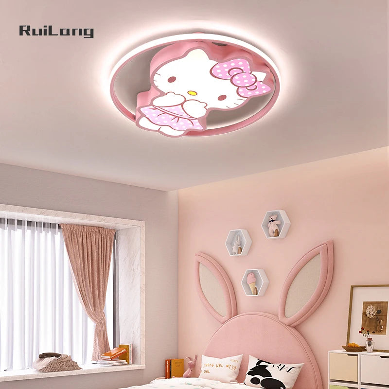 Kawaii Led Ceiling Lights For Kids Baby Room Decor Cute Kitty Ceiling Light Girl Room Lamp Pink Cartoon Cat Plafonnier Bedroom