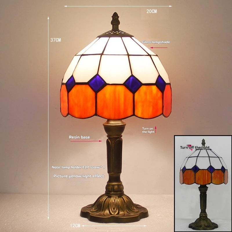 Tiffany Stained Glass Table Lamps Retro Mediterranean Bedside Table Lamp Light With Plug in Baroque Bedroom Table Lights
