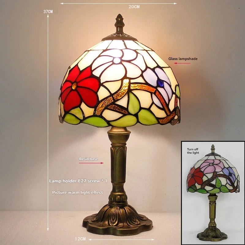 Tiffany Stained Glass Table Lamps Retro Mediterranean Bedside Table Lamp Light With Plug in Baroque Bedroom Table Lights