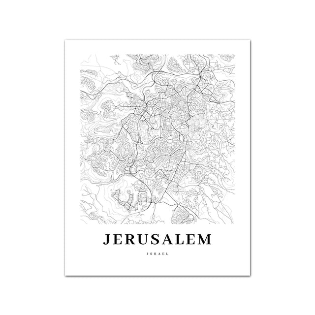 Tel Aviv Map Print Israel City Street Road Map Poster Black White Minimalist Wall Pictures Nordic Style Canvas Painting Decor