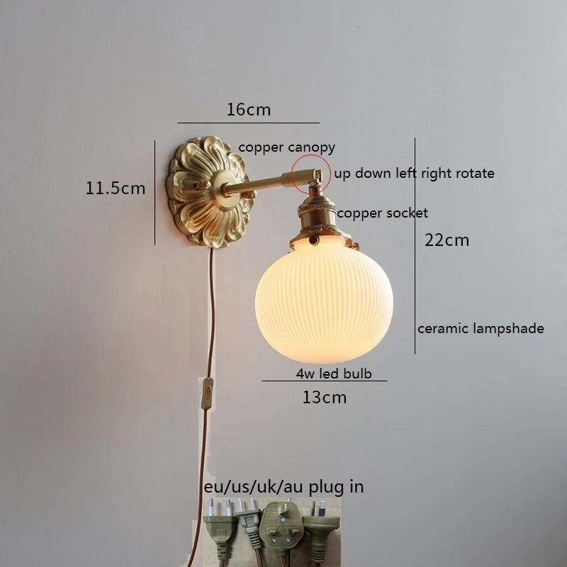 IWHD Smoke Gray Glass LED Wall Light Sconce Copper Arm Adjustable Bedroom Living Room Stair Beside Lamp Applique Murale Wandlamp