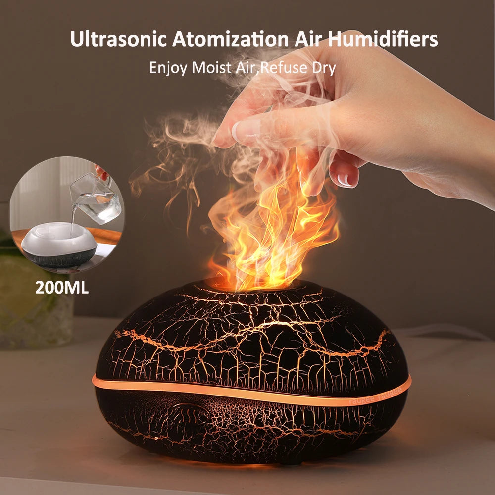 Aroma Humidifier Flame Essential Oil Diffuser Ultrasonic Aromatherapy Air Humidifier Home Mini Fragrance Diffuser with LED Light