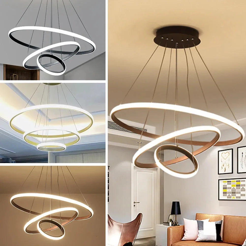 Simple Modern LED Pendant Chandelier High Brightness Decor Ornament for Living Room Dining Room Bedroom Adjustable Hanging Lamp