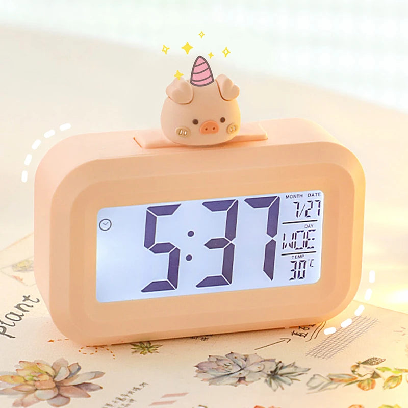 Cartoon Led Alarm Clock Multifunctional Upright Electronic Digital Screen Desktop Clock For Home Office Table Bedroom Decor