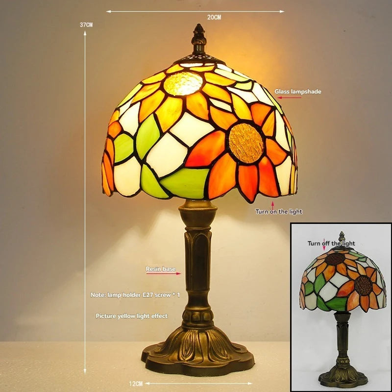 Tiffany Stained Glass Table Lamps Retro Mediterranean Bedside Table Lamp Light With Plug in Baroque Bedroom Table Lights