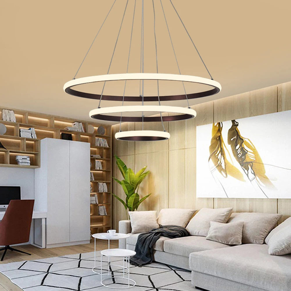 Simple Modern LED Pendant Chandelier High Brightness Decor Ornament for Living Room Dining Room Bedroom Adjustable Hanging Lamp