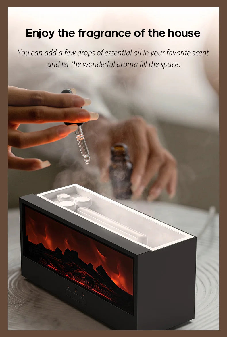 Creative Fireplace Aroma Diffuser Flame Air Humidifier Waterless Auto-Off Protection with Remote for Home Bedroom Holiday Gifts