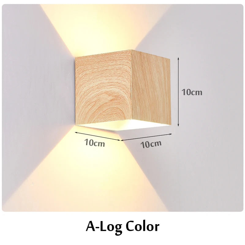 Imitation Wood Wall Light Led Up Down Bedside Japan Log Living Room Bedroom Wall Decor Lamp Wabi Sabi Walnut Corridor Sconce