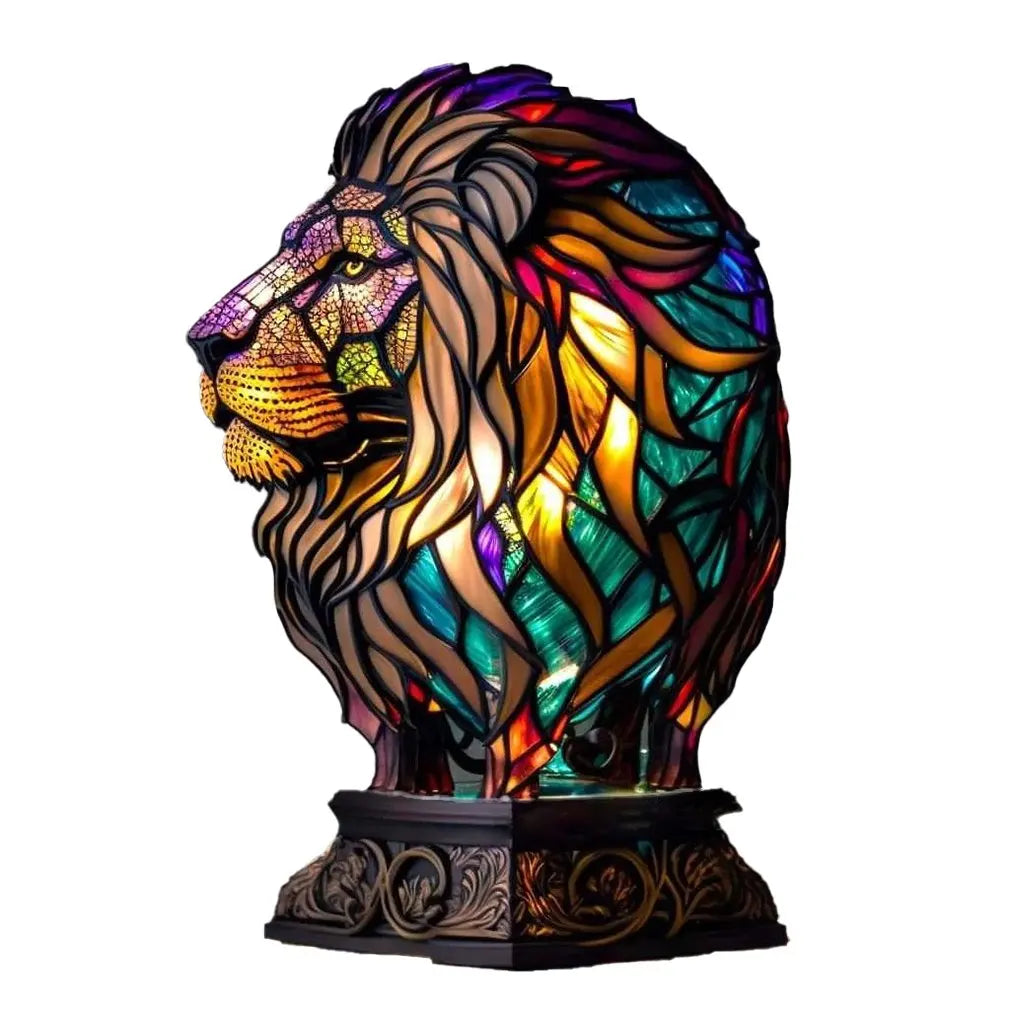 Animal Table Lamp Series Lion Dolphin Wolf Stained Glass Bedside Light Owl Horse Rooster Elephant for Living Room Bedroom Office