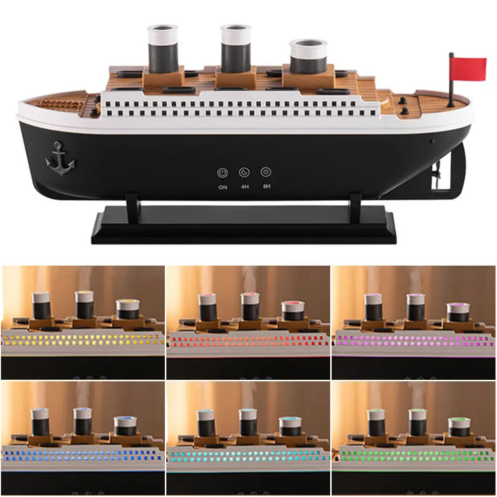 Creative Ocean Liner Air Humidifier Waterless Auto-Off Aroma Essential Oil Diffuser with LED Light Remote Control for Home