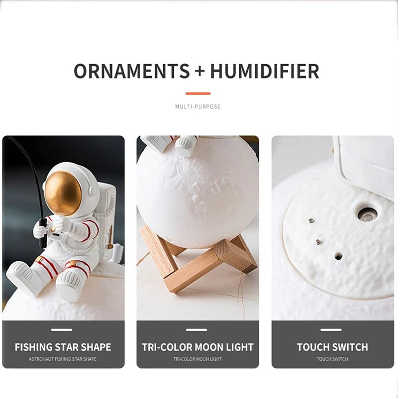 3D Print Moon Lamp Air Humidifier Astronaut Home Decor Resin Spaceman Miniature LED Touch Switch Night Light Cool Mist Purifier