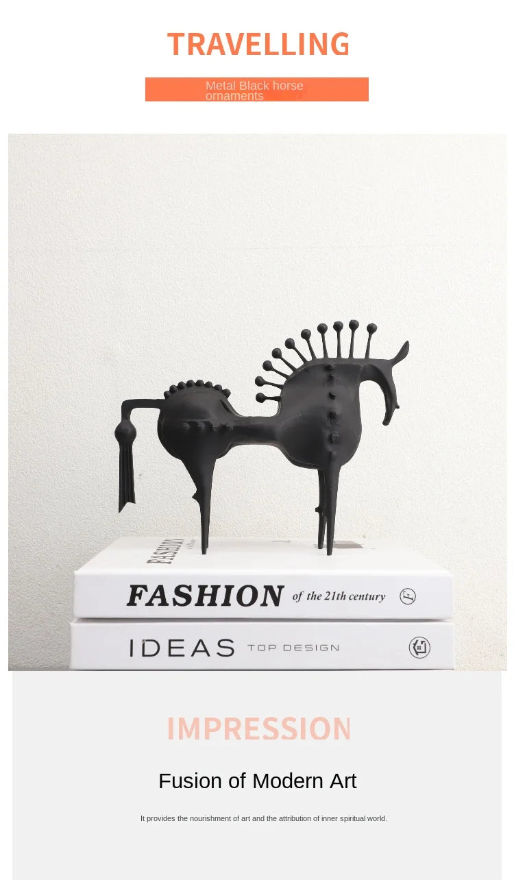 Thorn Horse Black Metal Abstract Statue,Creative Ornament, Home, Living Room, Office, Desktop Decoration, Handicraft Accessories