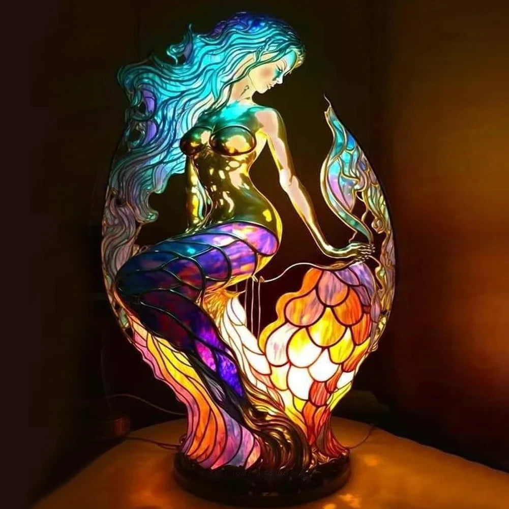 Animal Table Lamp Series Lion Dolphin Wolf Stained Glass Bedside Light Owl Horse Rooster Elephant for Living Room Bedroom Office