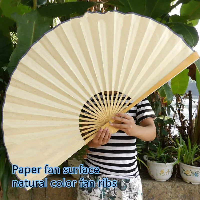 Large Blank Golden Foils Xuan Paper Fan Retro Wall Mount Painting Calligraphy DIY Paper Fan Oversize Home Decorative Folding Fan