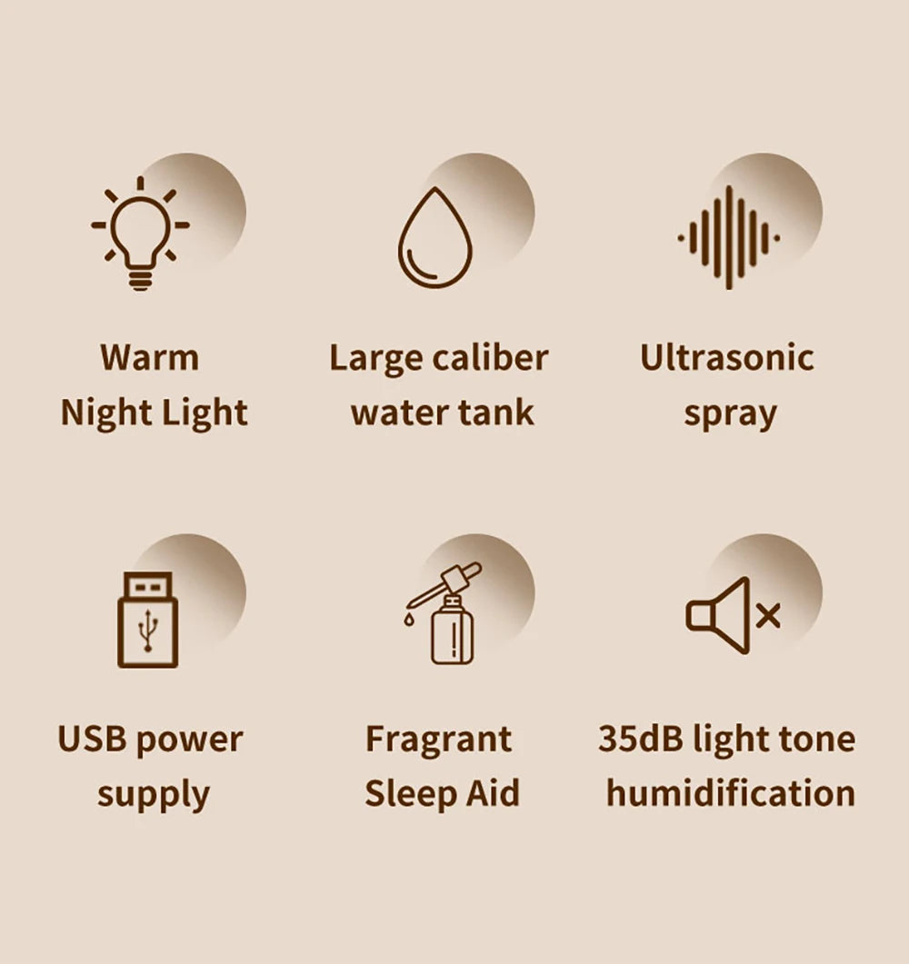 Aroma Humidifier Flame Essential Oil Diffuser Ultrasonic Aromatherapy Air Humidifier Home Mini Fragrance Diffuser with LED Light