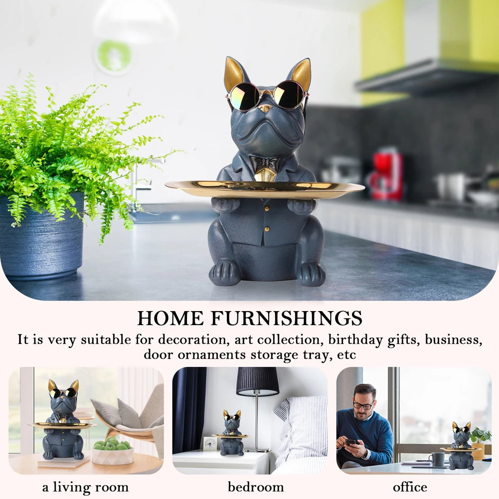 Bulldog Cool Sculpture Dog Ornament Butler Storage Box with Tray Nordic Table Decoration Resin Animal Sculpture Coin Piggy Bank