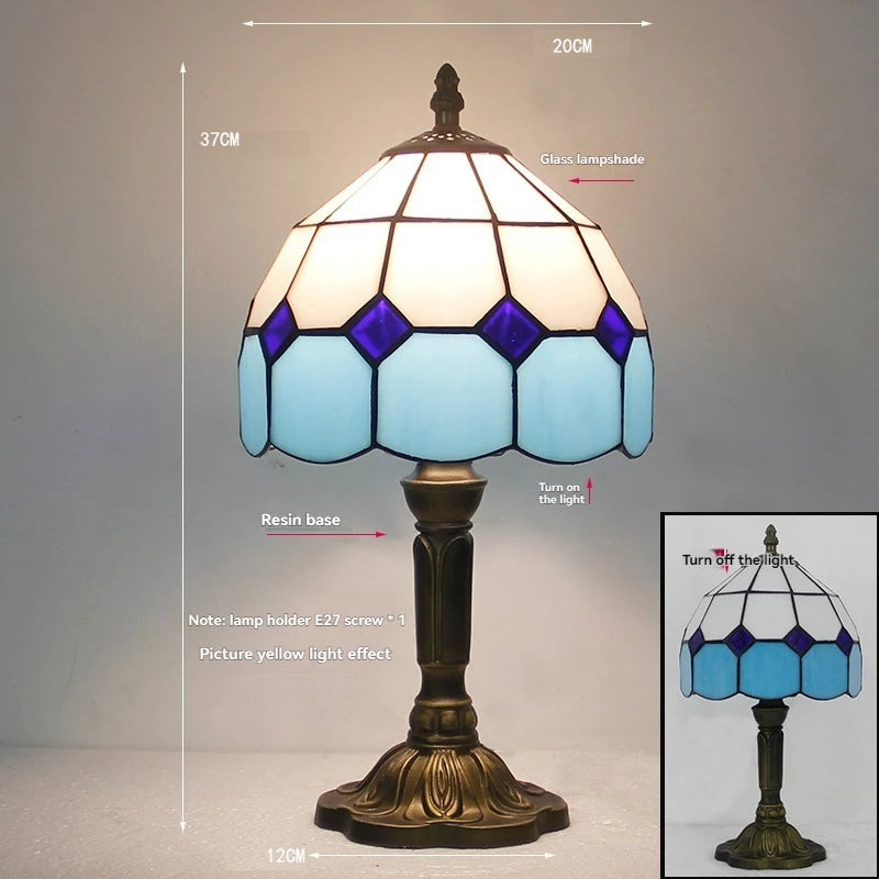 Tiffany Stained Glass Table Lamps Retro Mediterranean Bedside Table Lamp Light With Plug in Baroque Bedroom Table Lights