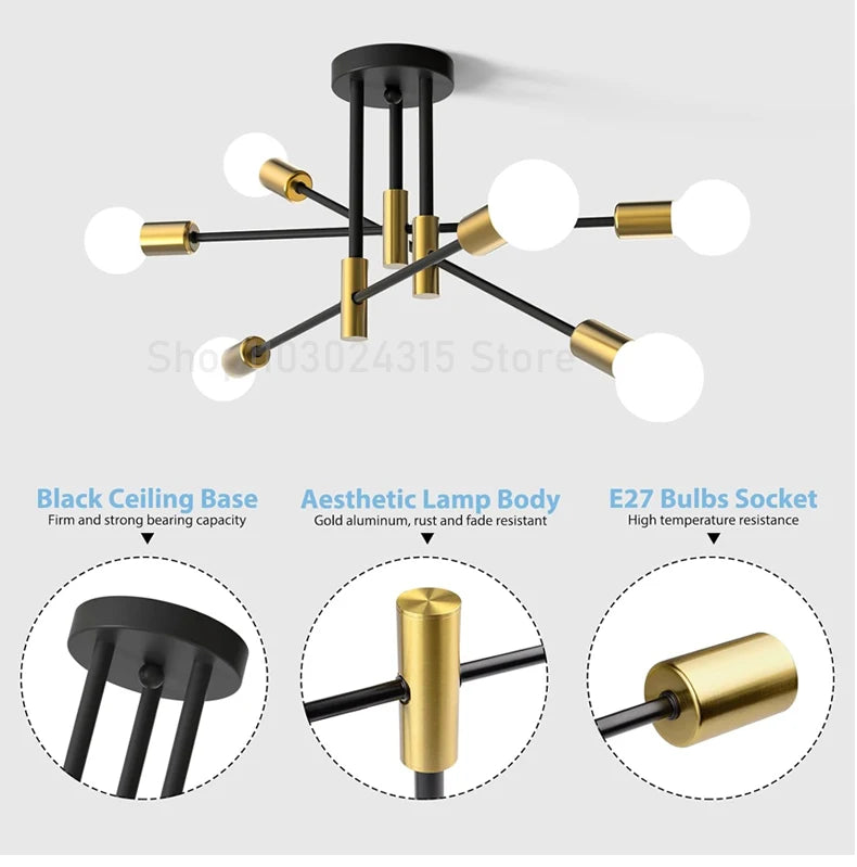 Simple Branch Ceiling Chandelier Modern Nordic E27 Black Gold LED Ceiling Light Restaurant Aisle Balcony Corridor Lighting
