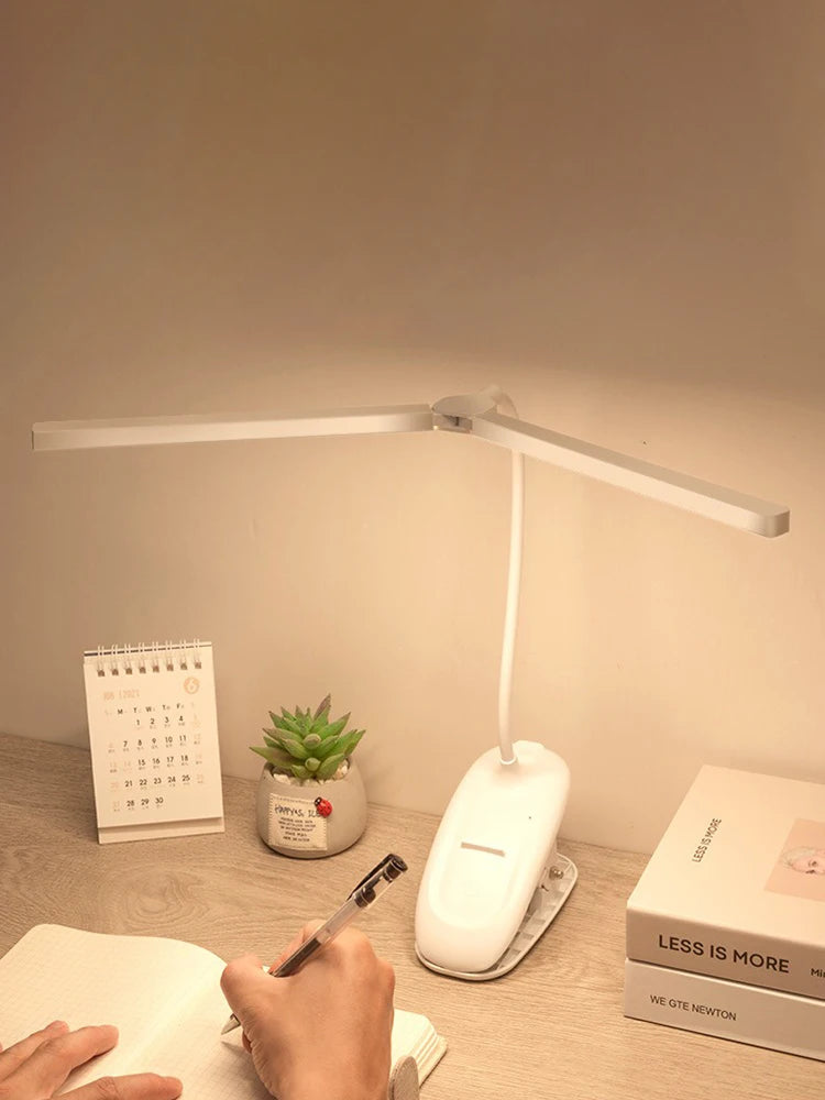 LED Double-headed Reading Table Lamp with Clip Touch Control Dimmable Light Eye Protection Mobile Phone Holder   Led Desk  Lamps