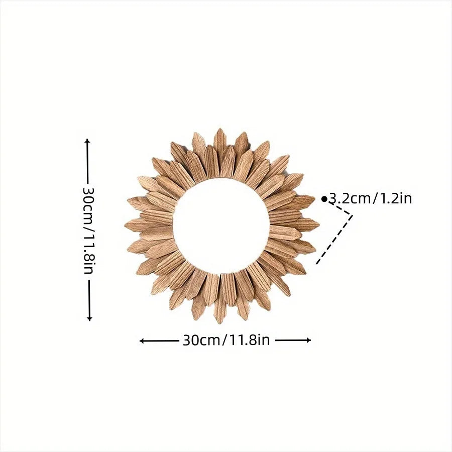 12inch Rustic Wooden Farmhouse Decorative Mirror Wall Mounted Vanity Mirror