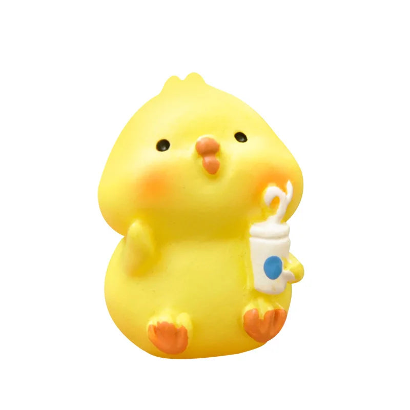 Figurines Miniatures Cute Yellow Chicken Animal Micro Landscape Ornaments For Home Decorations Room Decor Desk Accessories