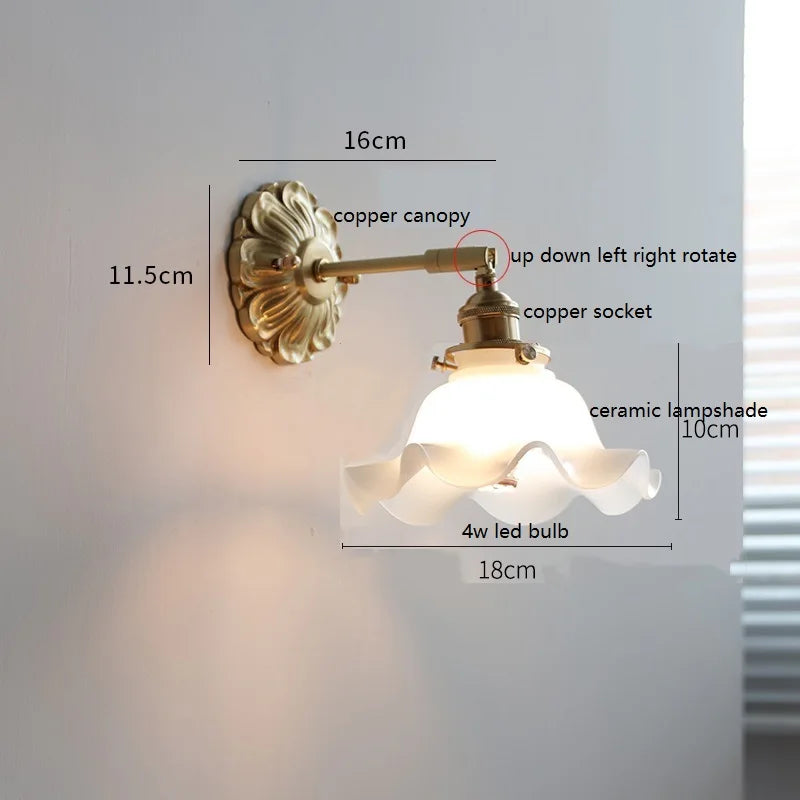 IWHD Smoke Gray Glass LED Wall Light Sconce Copper Arm Adjustable Bedroom Living Room Stair Beside Lamp Applique Murale Wandlamp