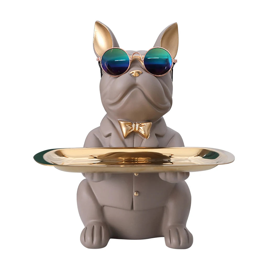 Bulldog Cool Sculpture Dog Ornament Butler Storage Box with Tray Nordic Table Decoration Resin Animal Sculpture Coin Piggy Bank