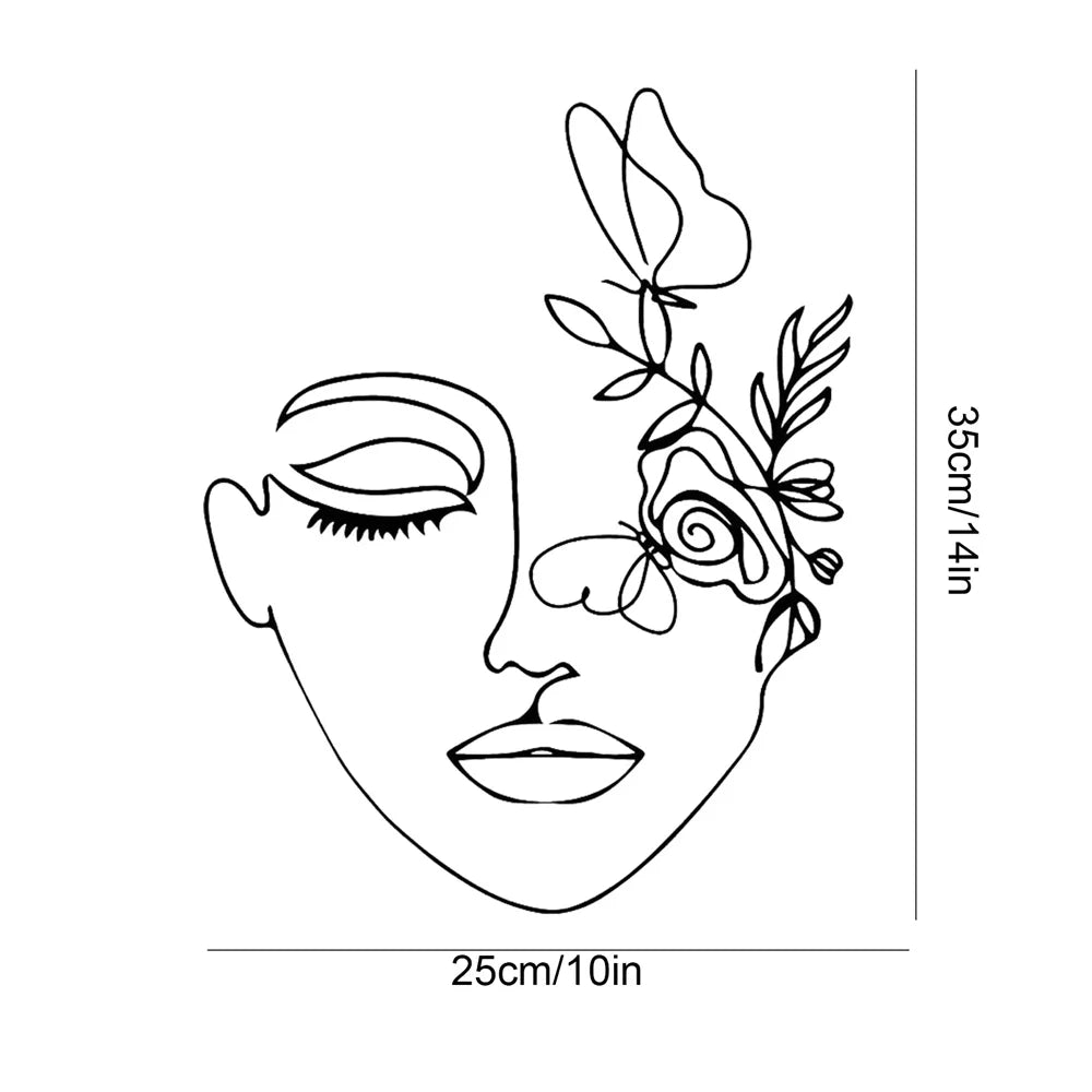 Minimalist Abstract Line Woman Metal Wall Art Decor Matte Black Wall Hanging Decor for Home Bedroom Living Room Wall Decoration
