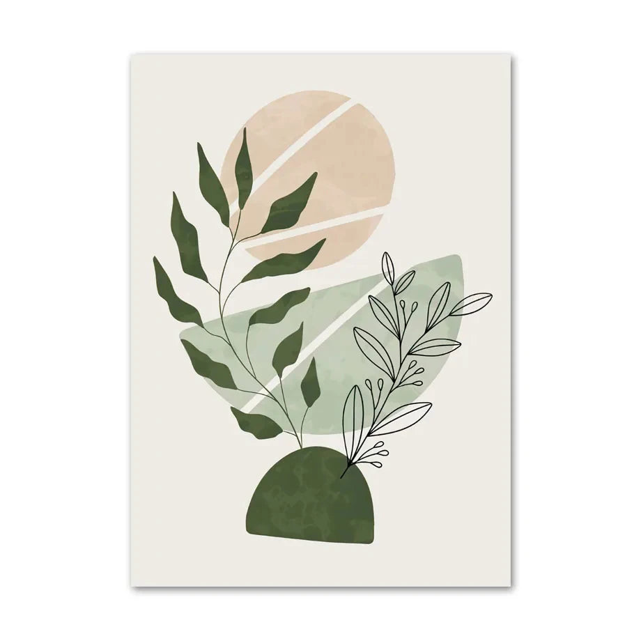 Boho Sage Green Plants Posters  Abstract Artwork Geometric Wall Art Canvas Painting Nordic Art Poster Living Room Home Decor