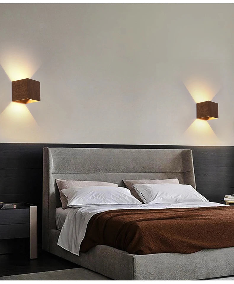 Imitation Wood Wall Light Led Up Down Bedside Japan Log Living Room Bedroom Wall Decor Lamp Wabi Sabi Walnut Corridor Sconce