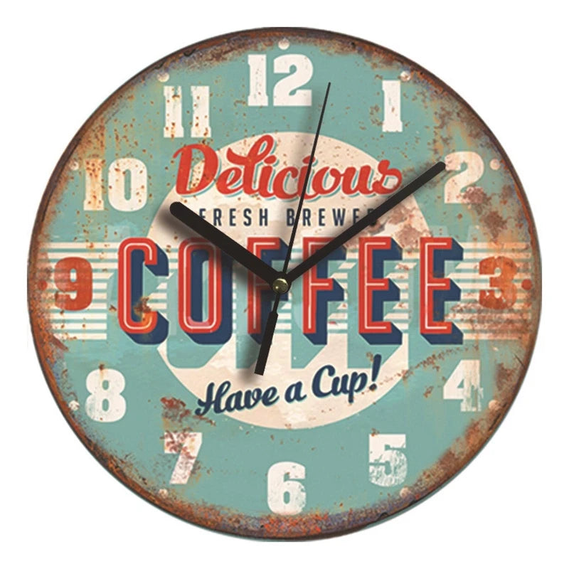 Wall Wooden Clocks for Coffee Houses, Brief Design, Silent Home, Cafe, Office, Wall Decor, Large Art, 23cm, 9in
