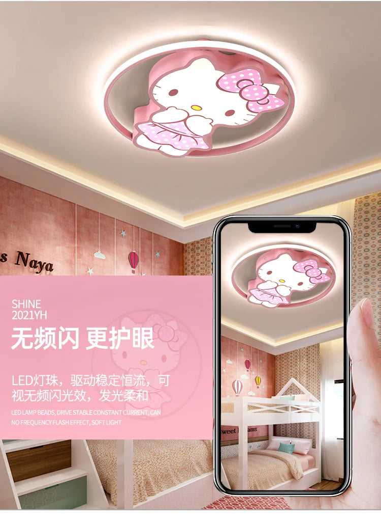 Kawaii Led Ceiling Lights For Kids Baby Room Decor Cute Kitty Ceiling Light Girl Room Lamp Pink Cartoon Cat Plafonnier Bedroom