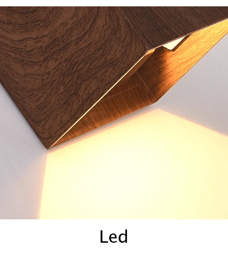 Imitation Wood Wall Light Led Up Down Bedside Japan Log Living Room Bedroom Wall Decor Lamp Wabi Sabi Walnut Corridor Sconce