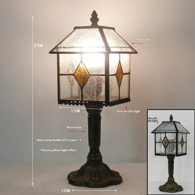 Tiffany Stained Glass Table Lamps Retro Mediterranean Bedside Table Lamp Light With Plug in Baroque Bedroom Table Lights