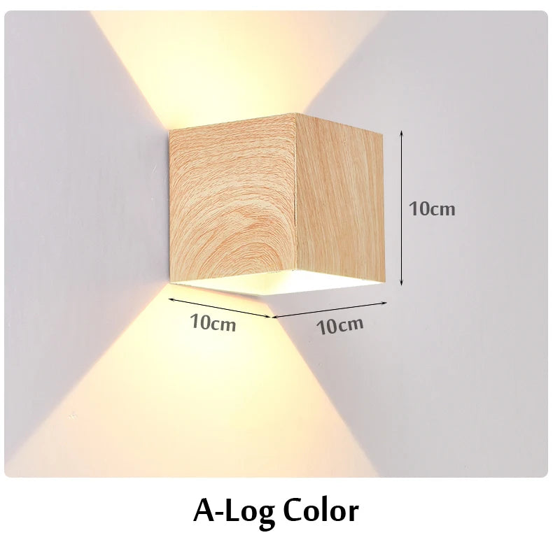 Imitation Wood Wall Light Led Up Down Bedside Japan Log Living Room Bedroom Wall Decor Lamp Wabi Sabi Walnut Corridor Sconce