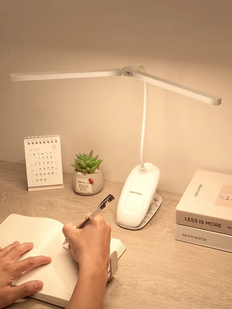 LED Double-headed Reading Table Lamp with Clip Touch Control Dimmable Light Eye Protection Mobile Phone Holder   Led Desk  Lamps
