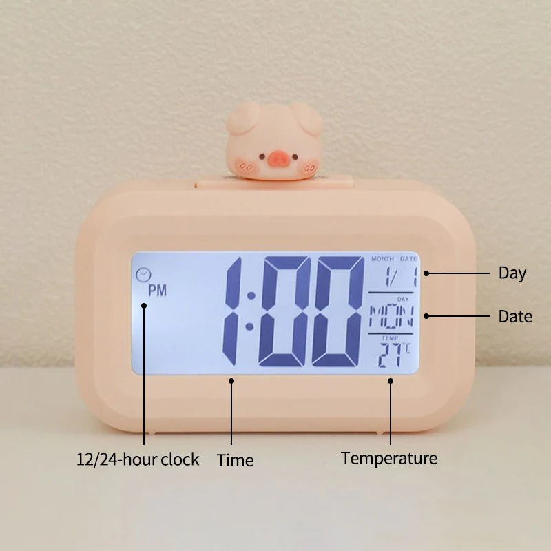 Cartoon Led Alarm Clock Multifunctional Upright Electronic Digital Screen Desktop Clock For Home Office Table Bedroom Decor
