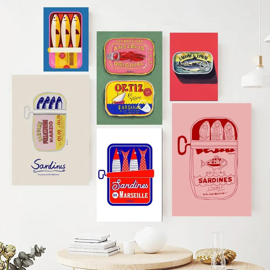 Cuadros Decoration Sardines Nordic Poster Paintings on The Wall Picture for Living Room Interior Painting Room Decoration