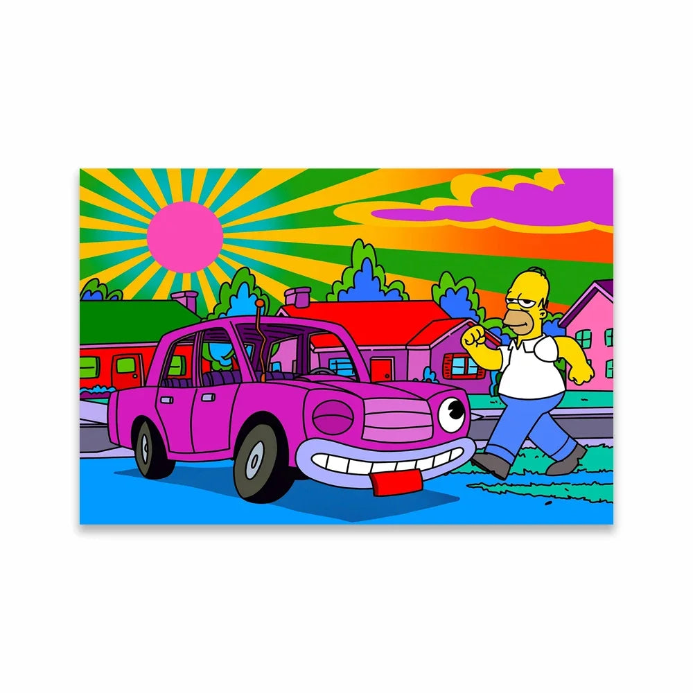 Simpsons Living Room Canvas Painting Movie Retro Funky Car Prints Simpsons Boat Landscape Poster Home Kids Bedroom Decor
