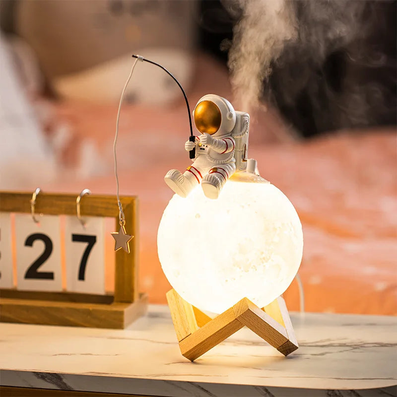 3D Print Moon Lamp Air Humidifier Astronaut Home Decor Resin Spaceman Miniature LED Touch Switch Night Light Cool Mist Purifier
