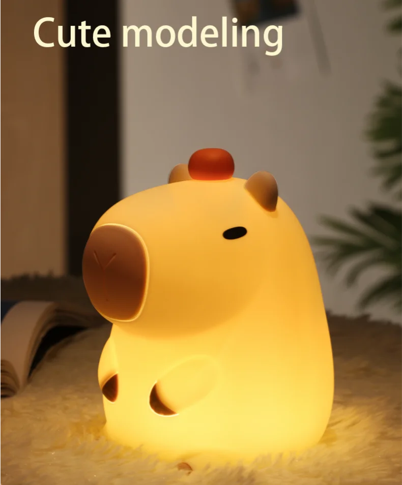 Cute Cartoon Capybara Night Light Silicone Animal Lamp USB Rechargeable Timing Dimming Sleep Night Lamp for Children's Gifts